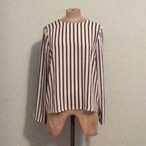 Black and white striped open back blouse